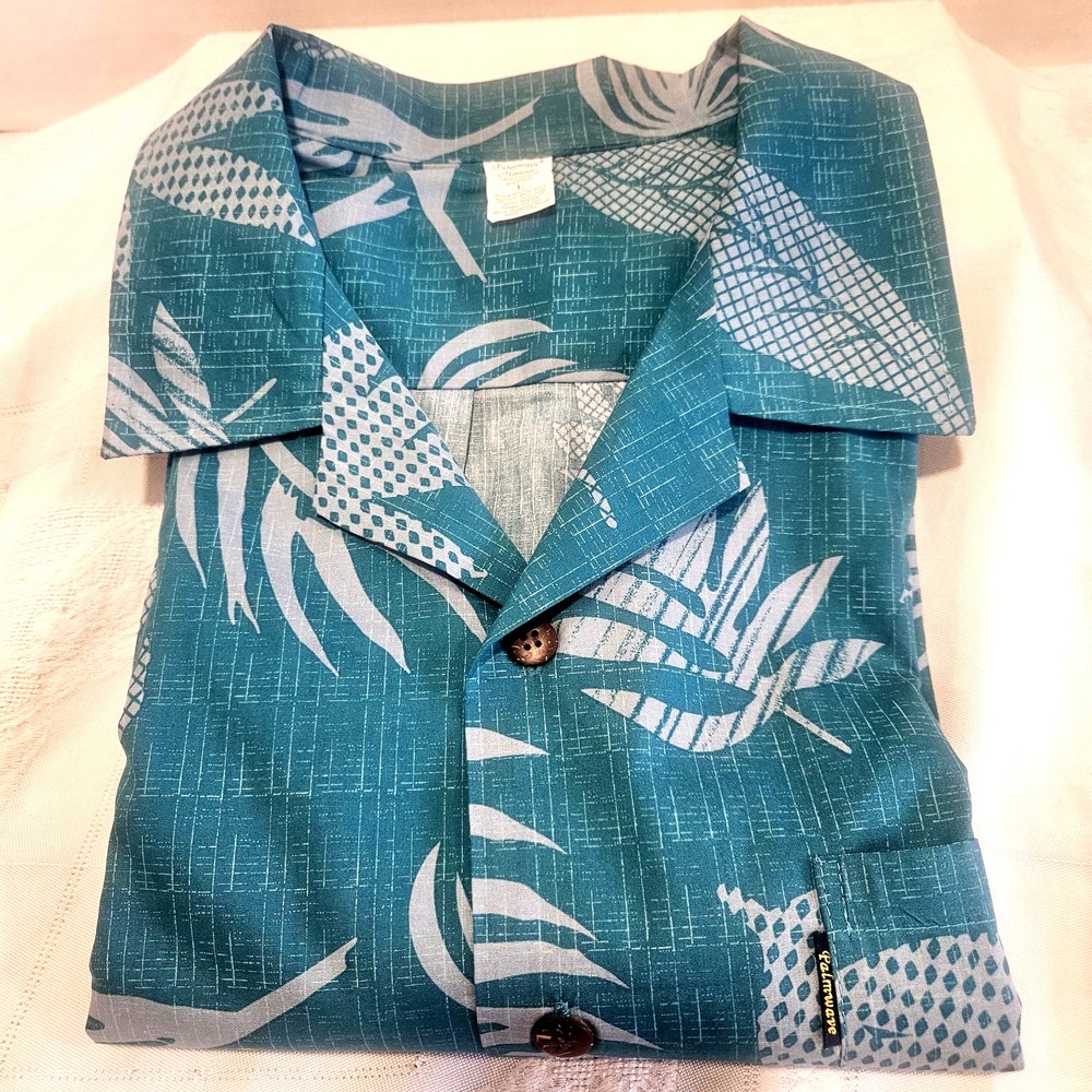 Palmwave Hawaii Men's Tropical Shirt Size Large Teal Tropical Pattern